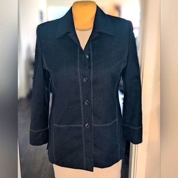 $5 Item! Bianca Nygard Petites 12P Pure New Wool Black Contrast Stitch Jacket - Picture 1 of 13